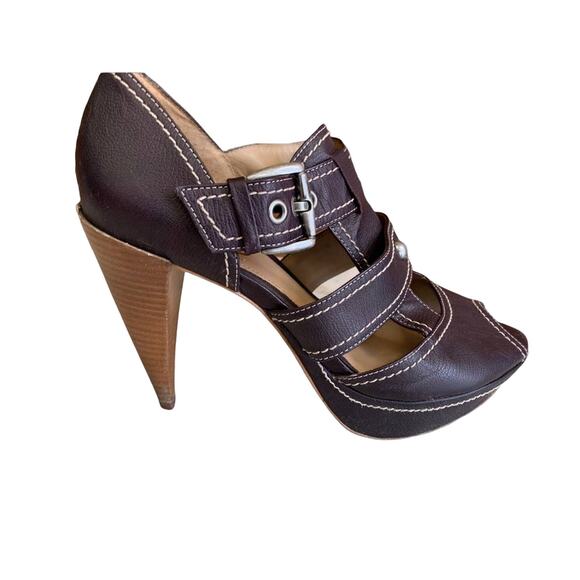 Boutique 9 Hazeline Buckle Detail Brown Platform Heeled Sandals 10 - Picture 1 of 8